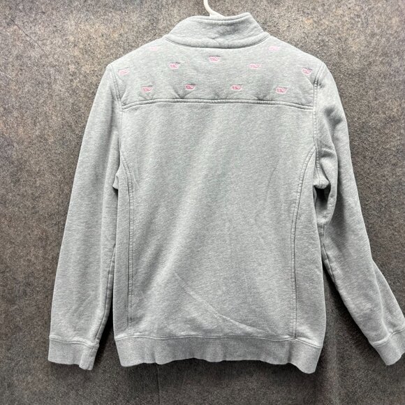 Vineyard Vines Sweater Women Large Gray Quarter Zip Fleece Whale Pullover Shep - Picture 2 of 12